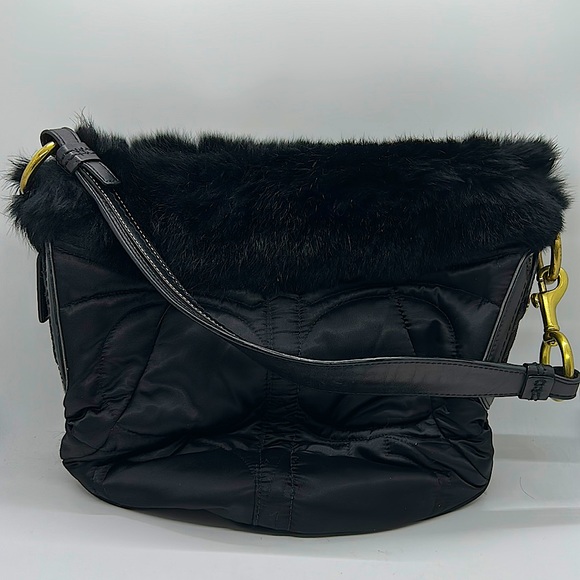 Coach Handbags - Coach Authentic Black Quilted Shoulder Bag with Rabbit Fur Trim